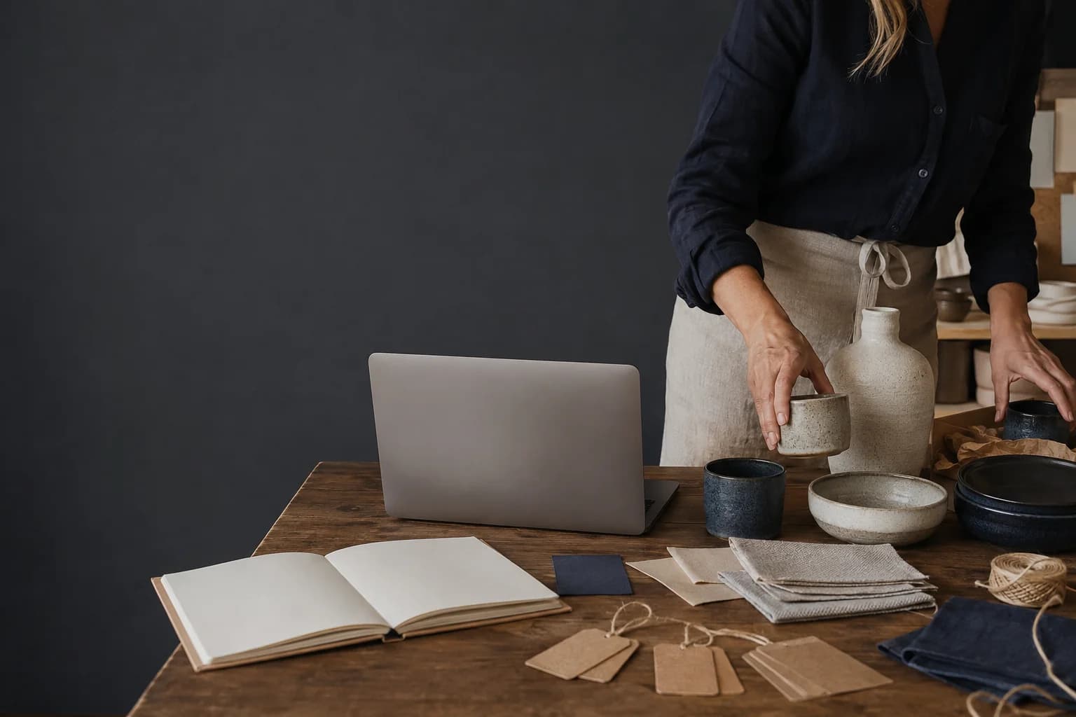 Product and packaging samples in a merchant studio